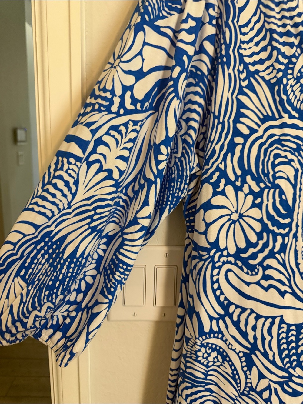 Tribal Blue and White Printed Mini Dress - Picture 3 of 5